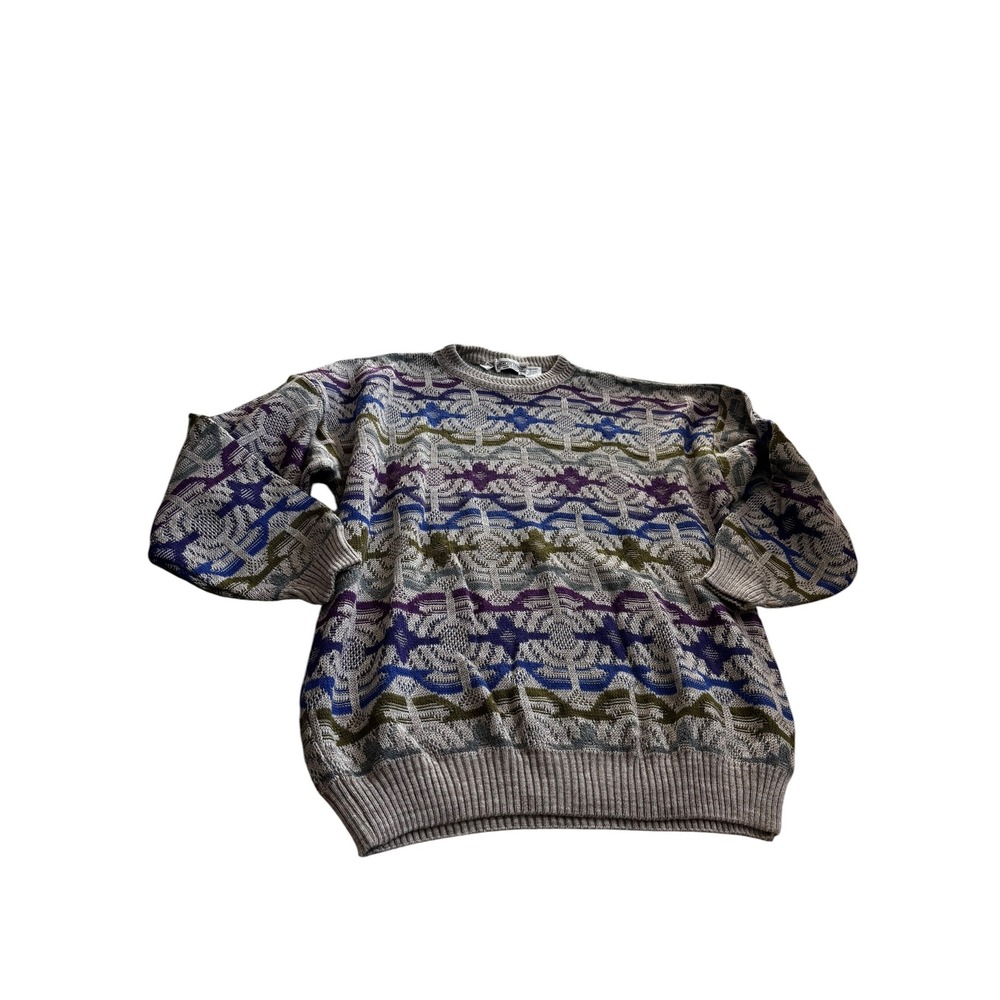 Vintage Pronto Uomo Sweater Size M Grey Blue Abstract Geometric Wool Blend Italy